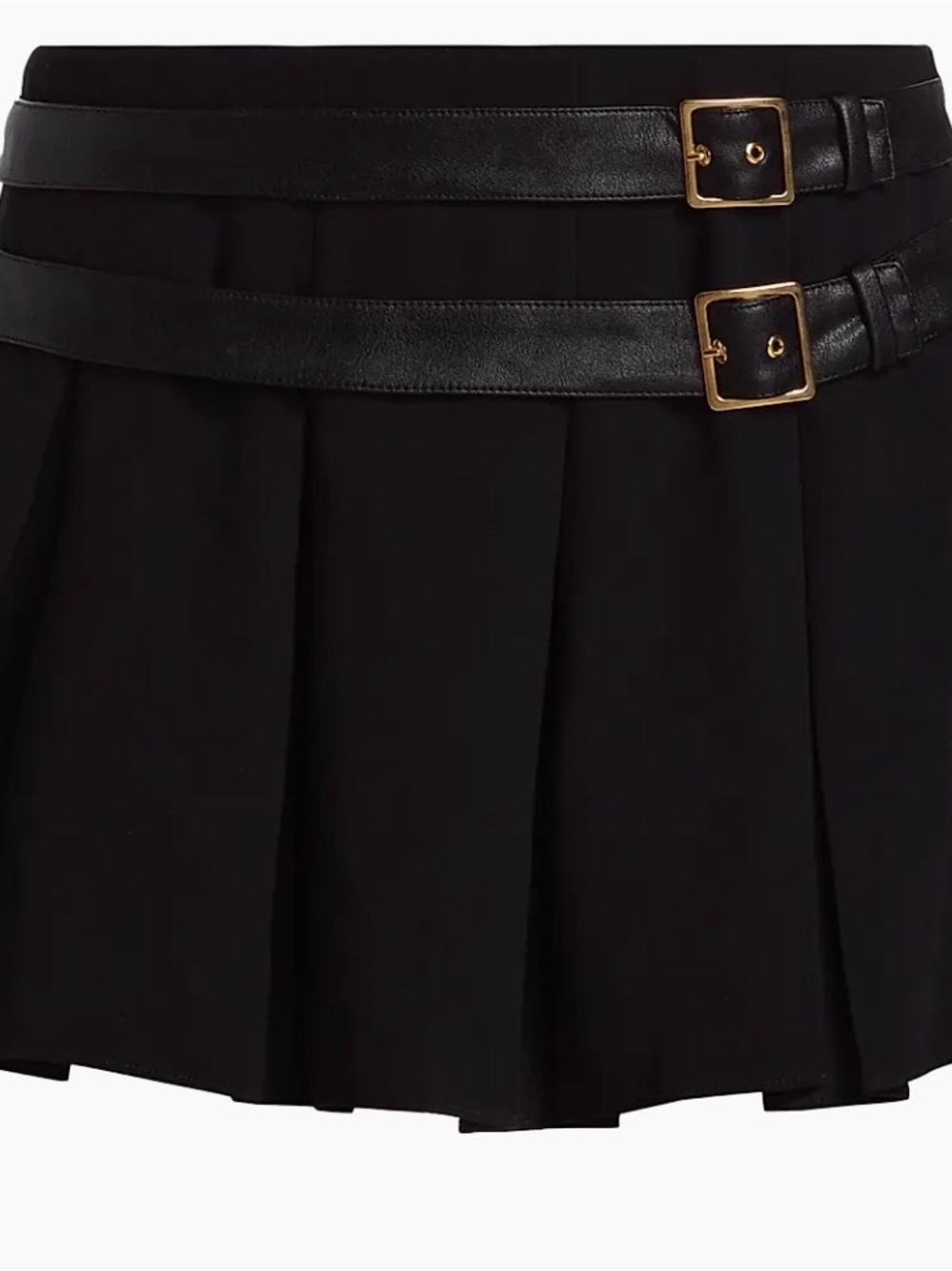 Amanda Uprichard Black Pleated Mini Skirt with Gold Buckle Straps